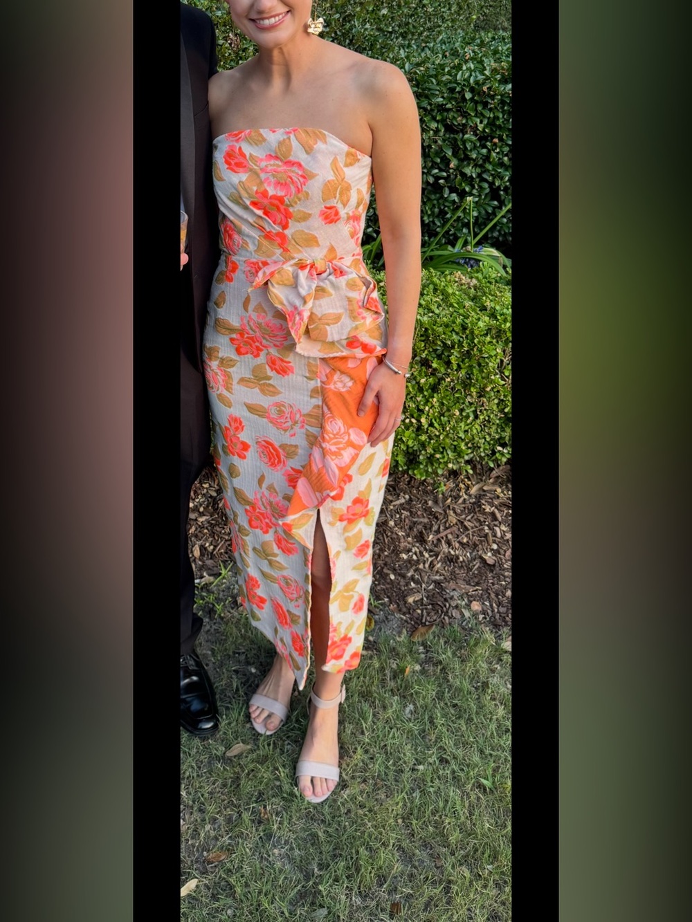 Shoshanna Merlin Strapless Dress in Bright Coral Beige